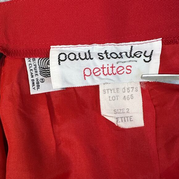 Paul Stanley Inverted Pleat Pencil Skirt WMNS 2 Petite Red Wool High Waisted Vtg - Picture 7 of 11
